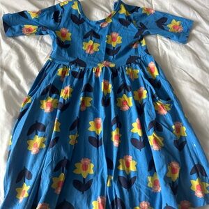 Hanna Andersson Bright Blue Floral-Print Girls' Dress size 120(6-7)